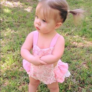 Lila Bean ruffle butt with lace romper